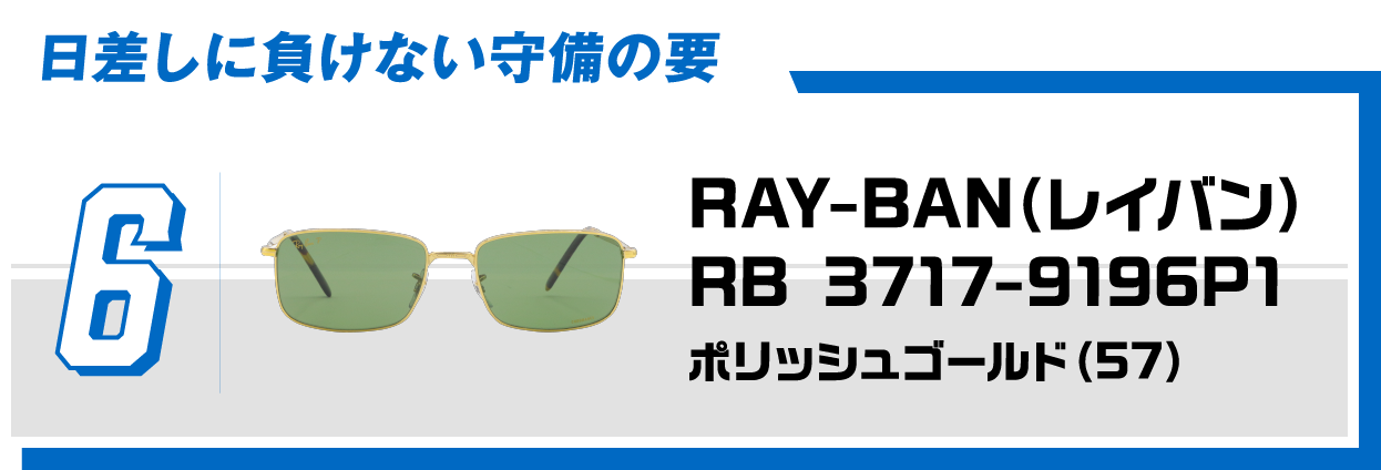 6 日差しに負けない守備の要 RAY-BAN（レイバン）RB 3717-9196P1ポリッシュゴールド（57）